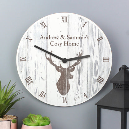 Personalised Highland Stag Shabby Chic Wooden Clock - image 4