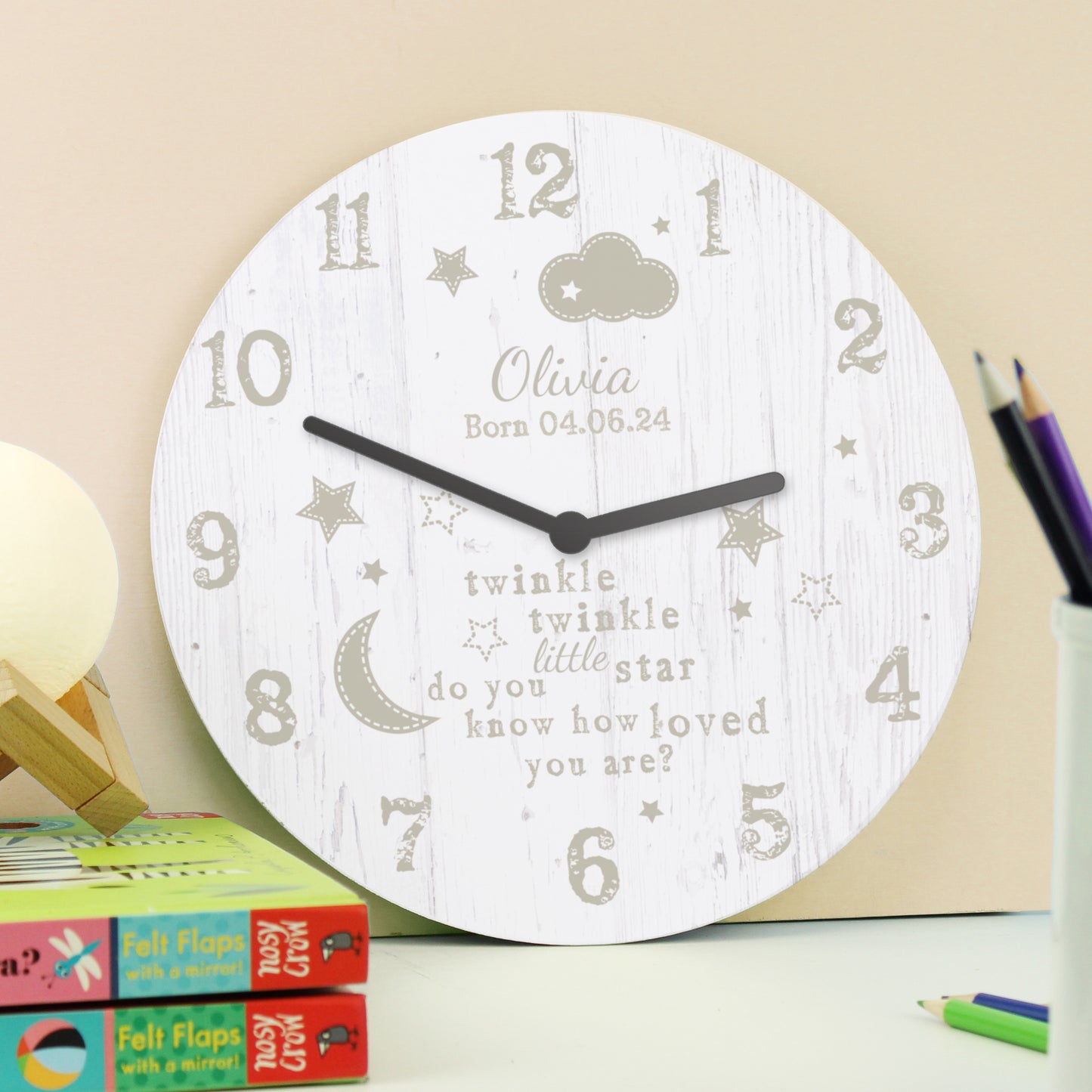 Personalised Twinkle Twinkle Shabby Chic Large Wooden Clock - image 2