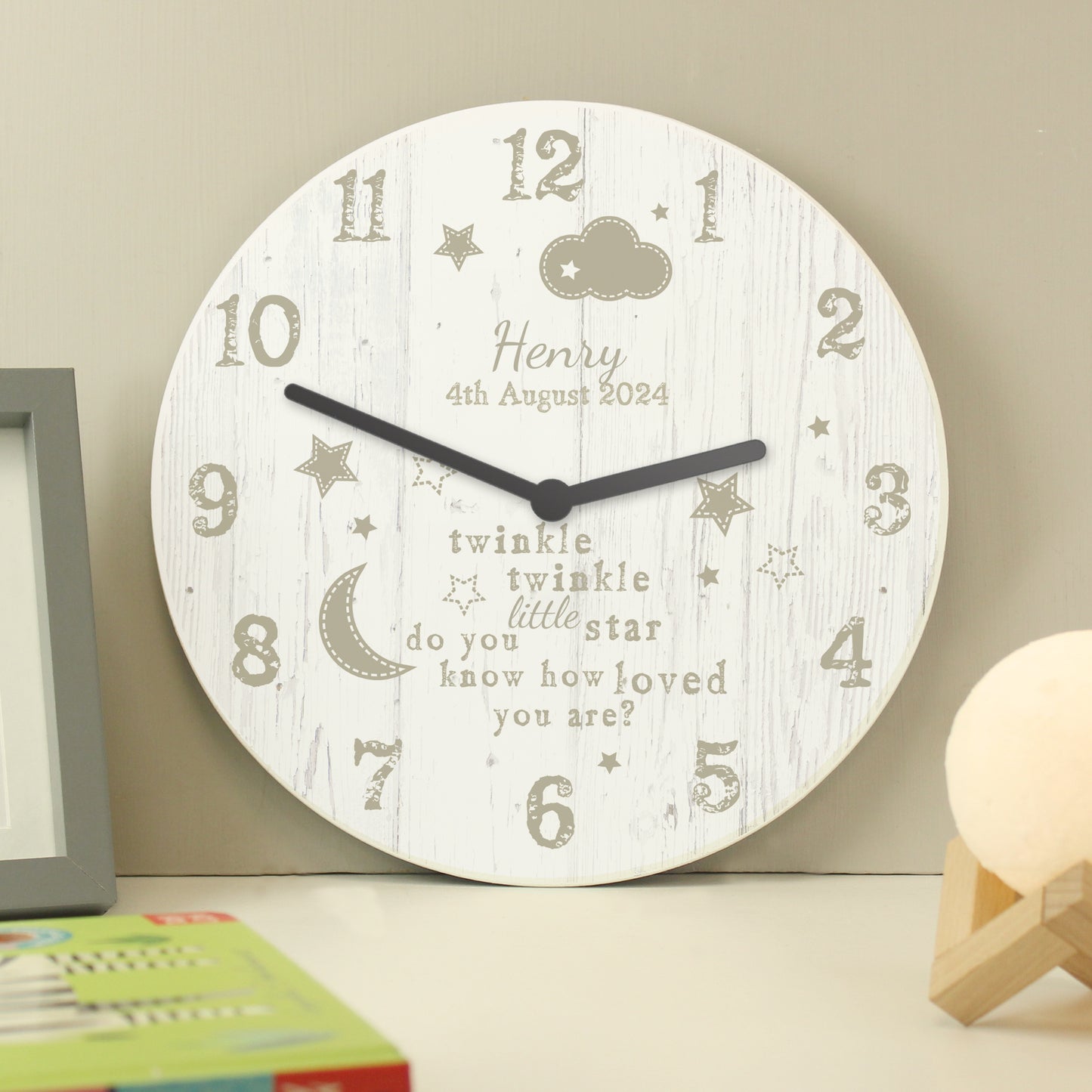Personalised Twinkle Twinkle Shabby Chic Large Wooden Clock - image 3