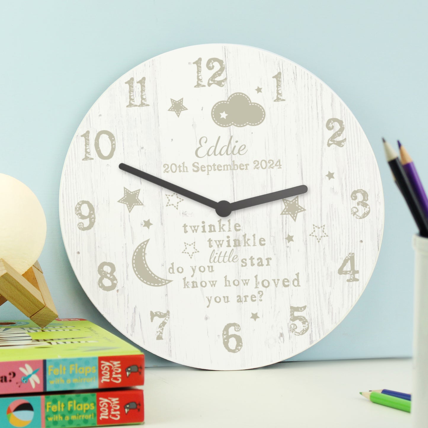 Personalised Twinkle Twinkle Shabby Chic Large Wooden Clock - image 4