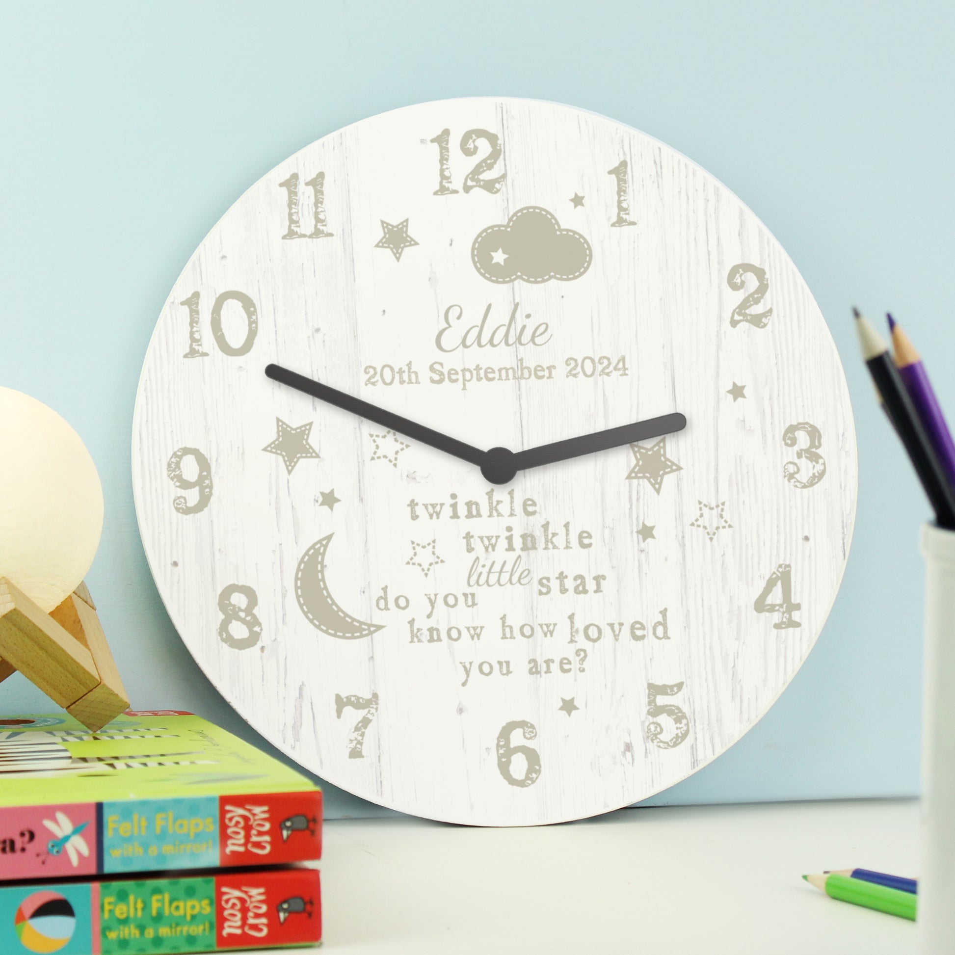 Personalised Twinkle Twinkle Shabby Chic Large Wooden Clock - image 4