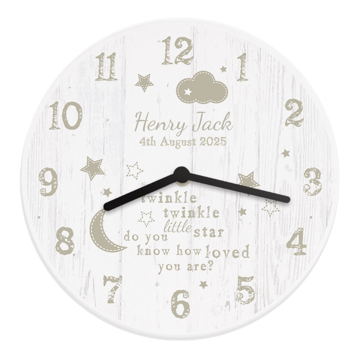 Personalised Twinkle Twinkle Shabby Chic Large Wooden Clock - image 5