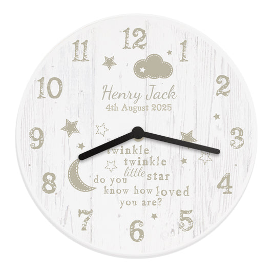 Personalised Twinkle Twinkle Shabby Chic Large Wooden Clock - image 5