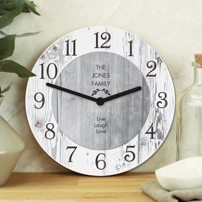 Personalised Any Message Shabby Chic Large Wooden Clock from Heartfelt Gifts