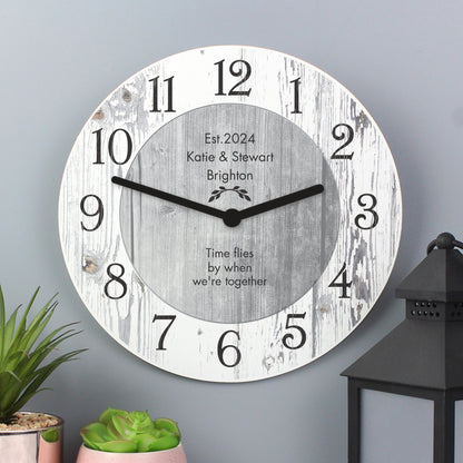 Personalised Any Message Shabby Chic Large Wooden Clock - image 2