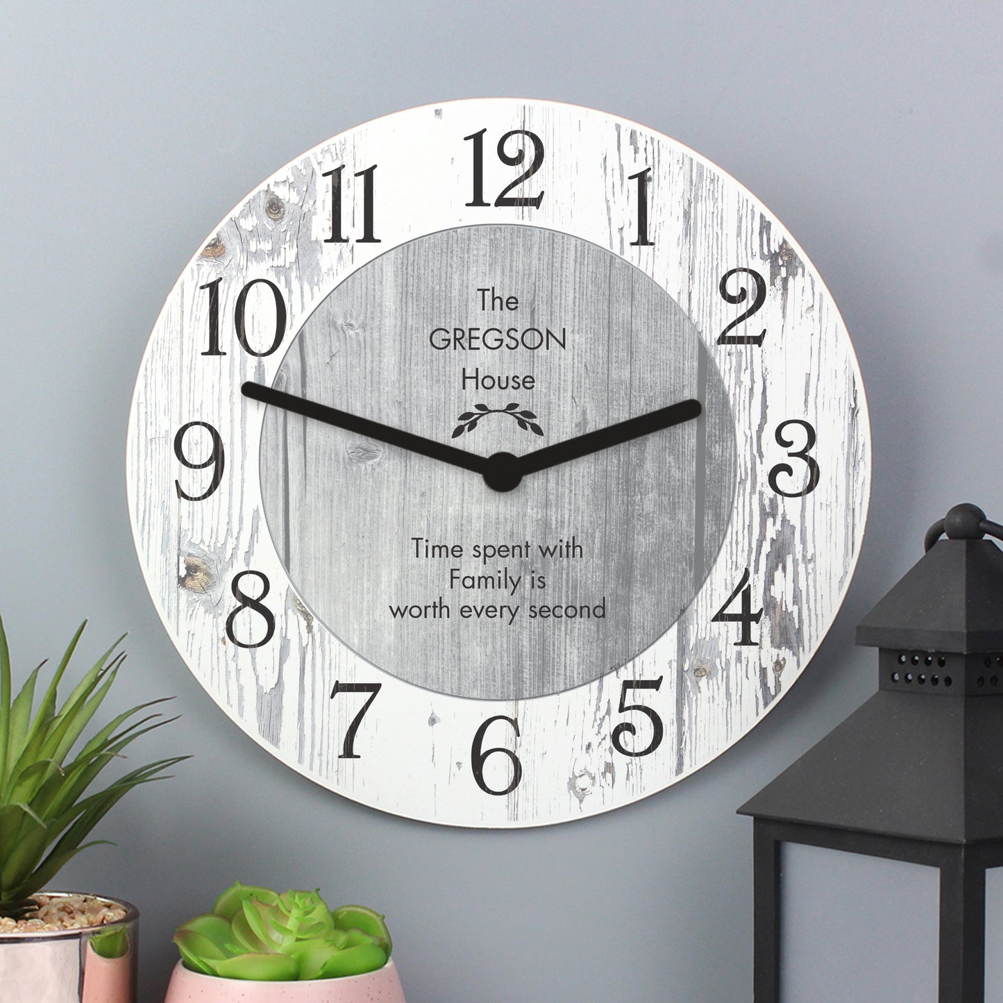 Personalised Any Message Shabby Chic Large Wooden Clock - image 4