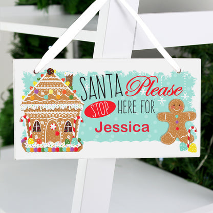Personalised Gingerbread House Santa Stop Here Wooden Sign from Heartfelt Gifts
