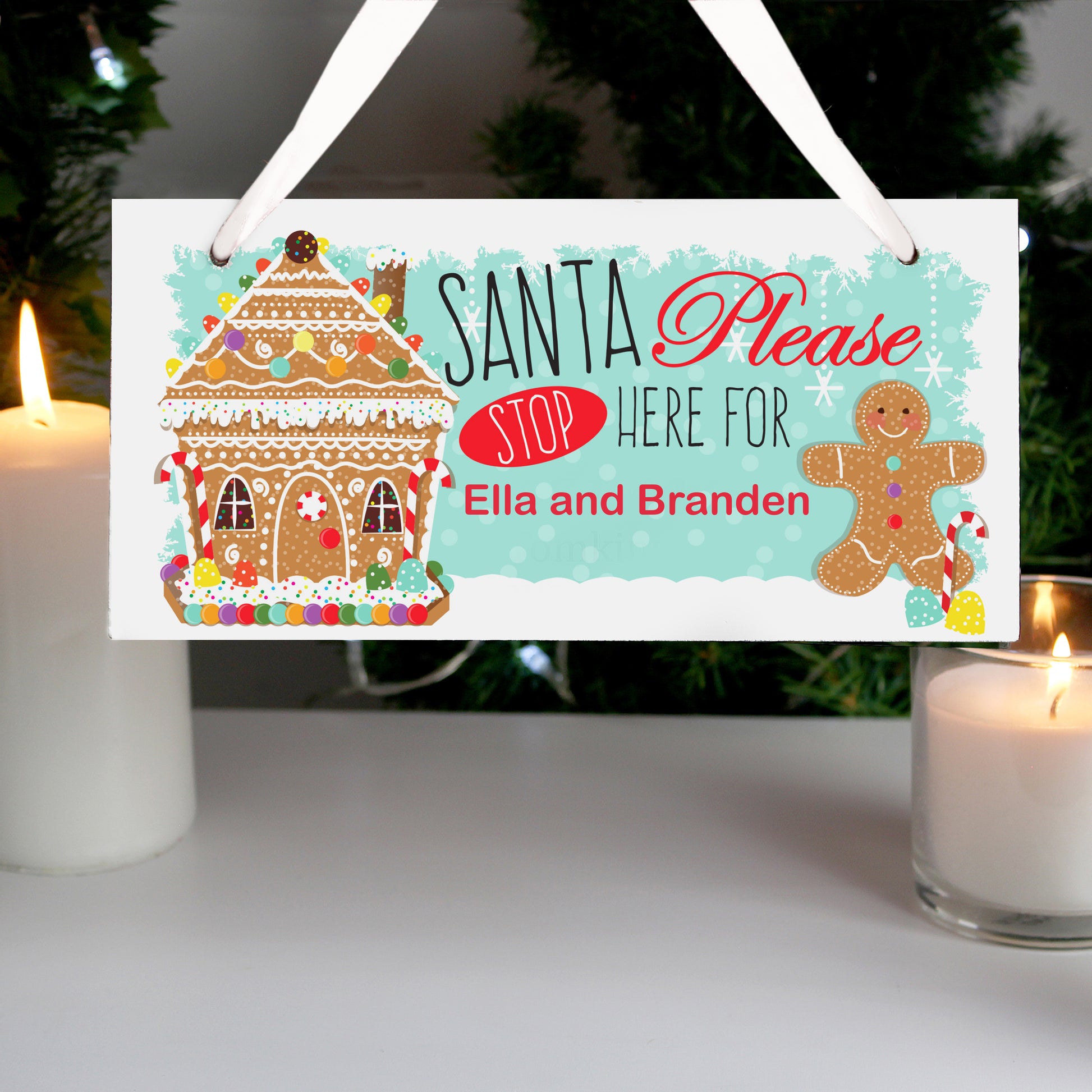 Personalised Gingerbread House Santa Stop Here Wooden Sign - image 3