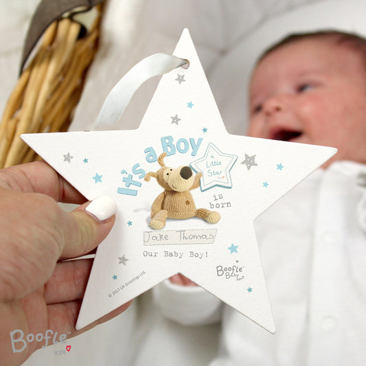Personalised Boofle Its a Boy Wooden Star Decoration from Heartfelt Gifts