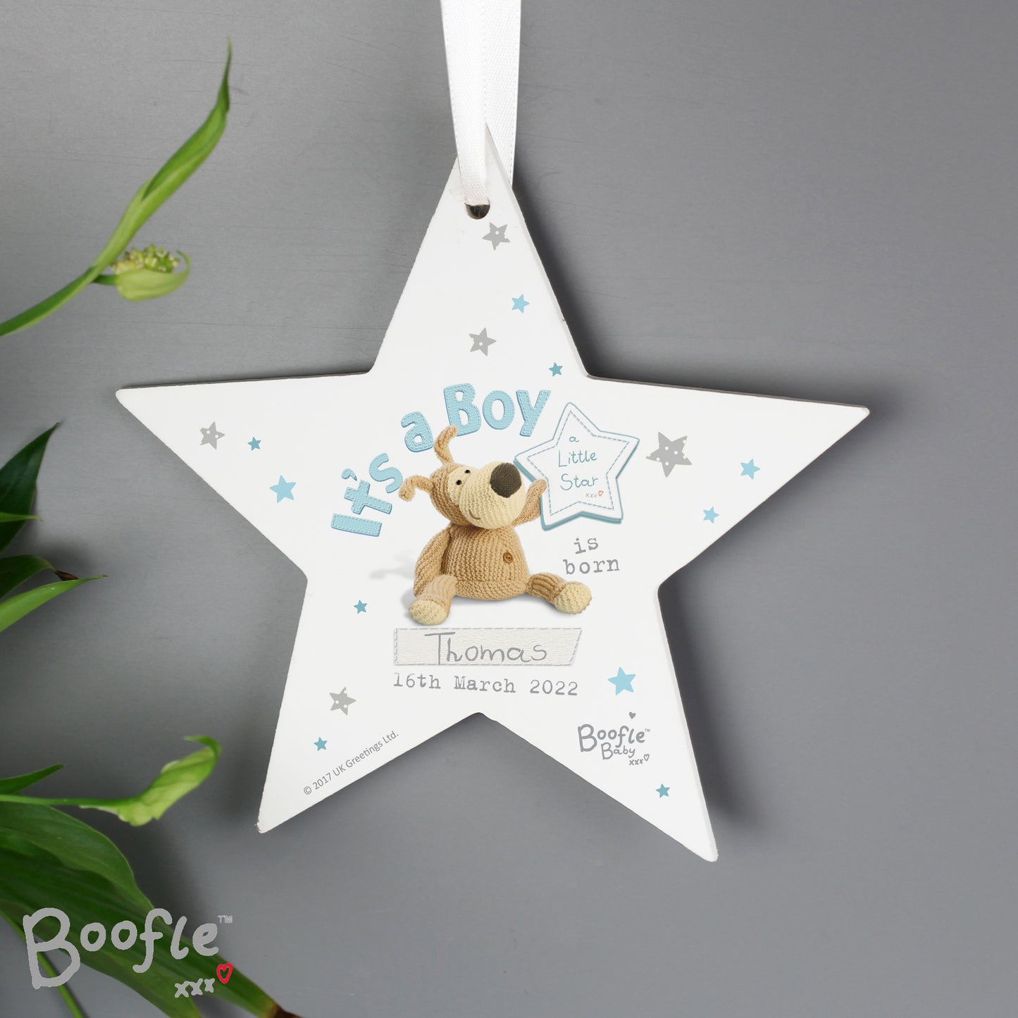 Personalised Boofle Its a Boy Wooden Star Decoration - image 2