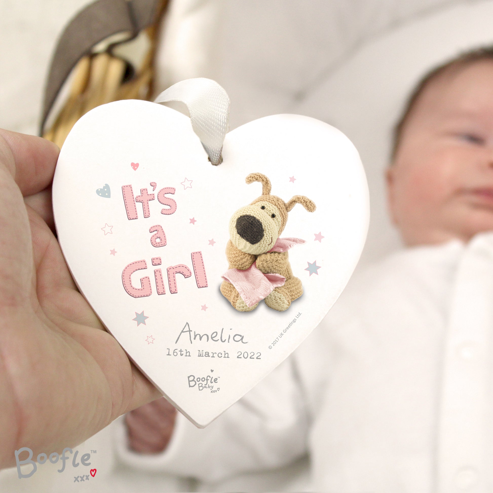 Personalised Boofle It's a Girl Wooden Heart Decoration - image 2