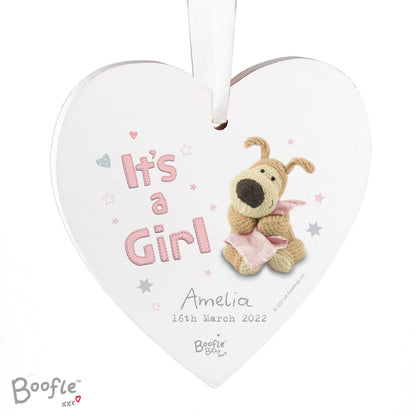Personalised Boofle It's a Girl Wooden Heart Decoration - image 3