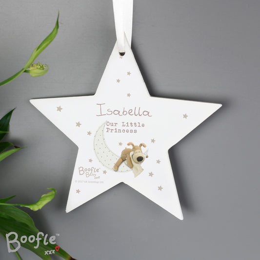 Personalised Boofle Baby Wooden Star Decoration - image 2