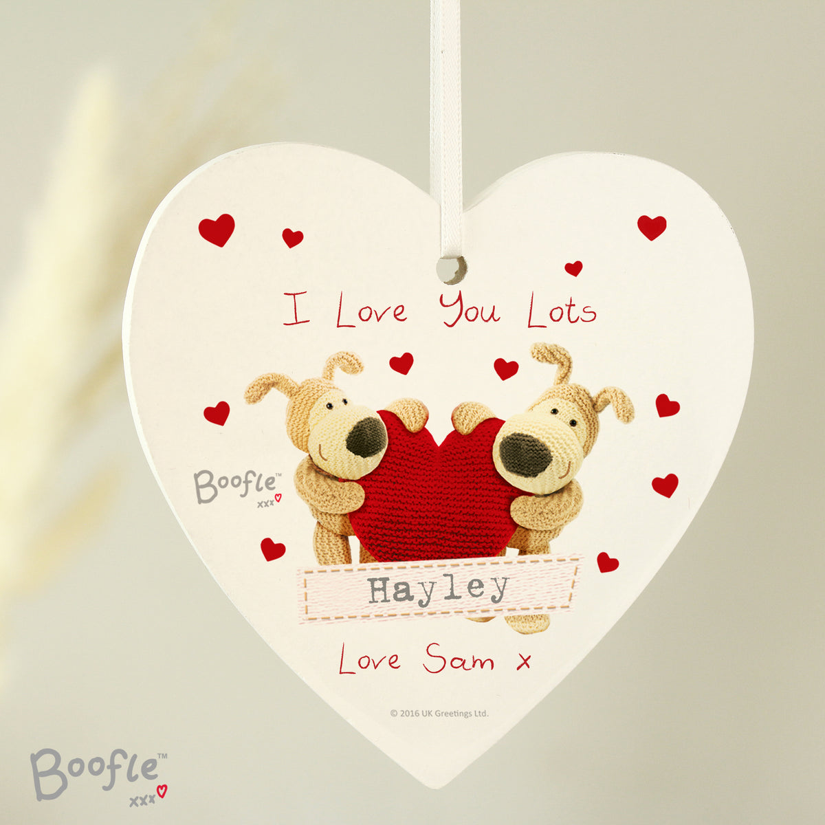 Personalised Boofle Shared Heart Wooden Heart Decoration from Heartfelt Gifts