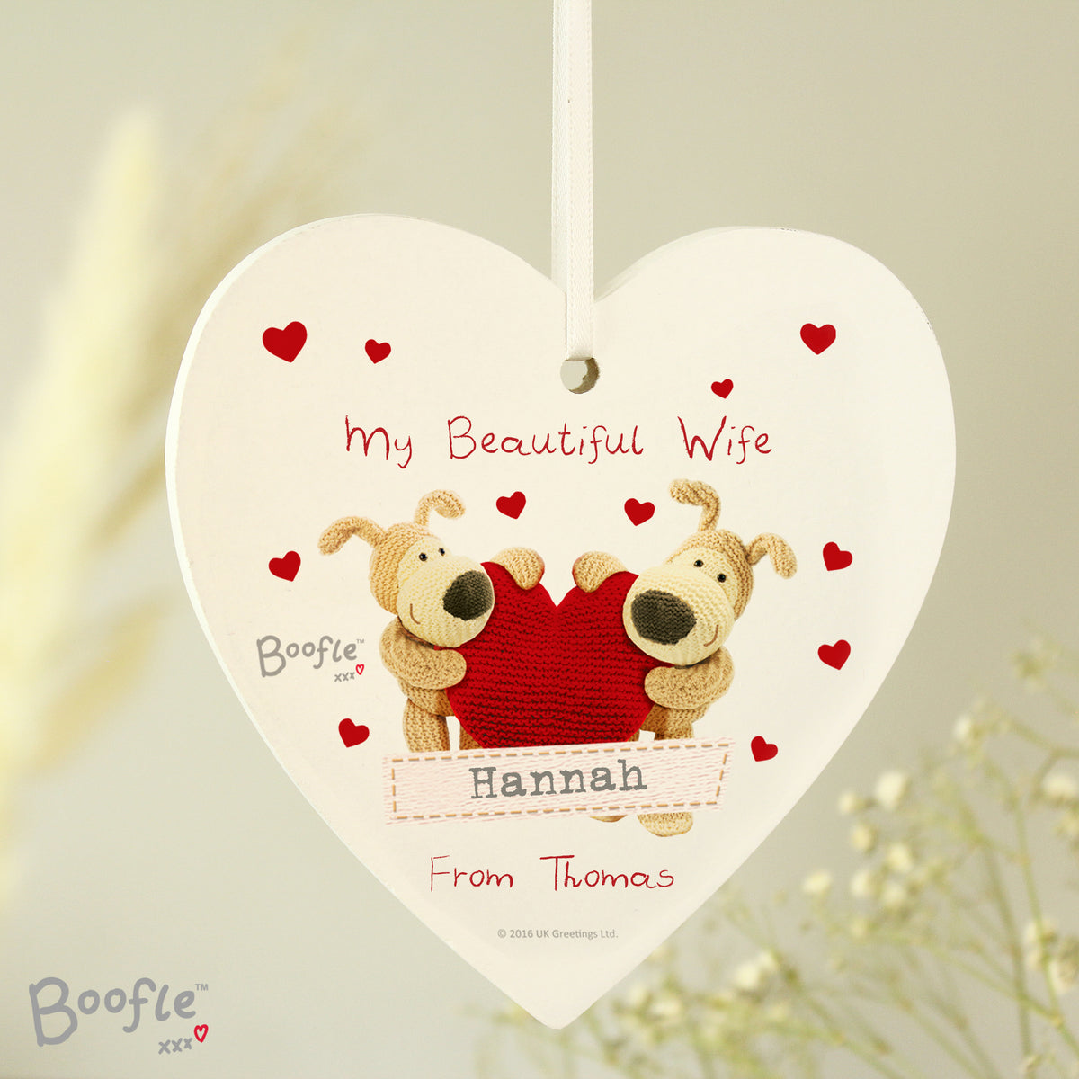 Personalised Boofle Shared Heart Wooden Heart Decoration - image 2
