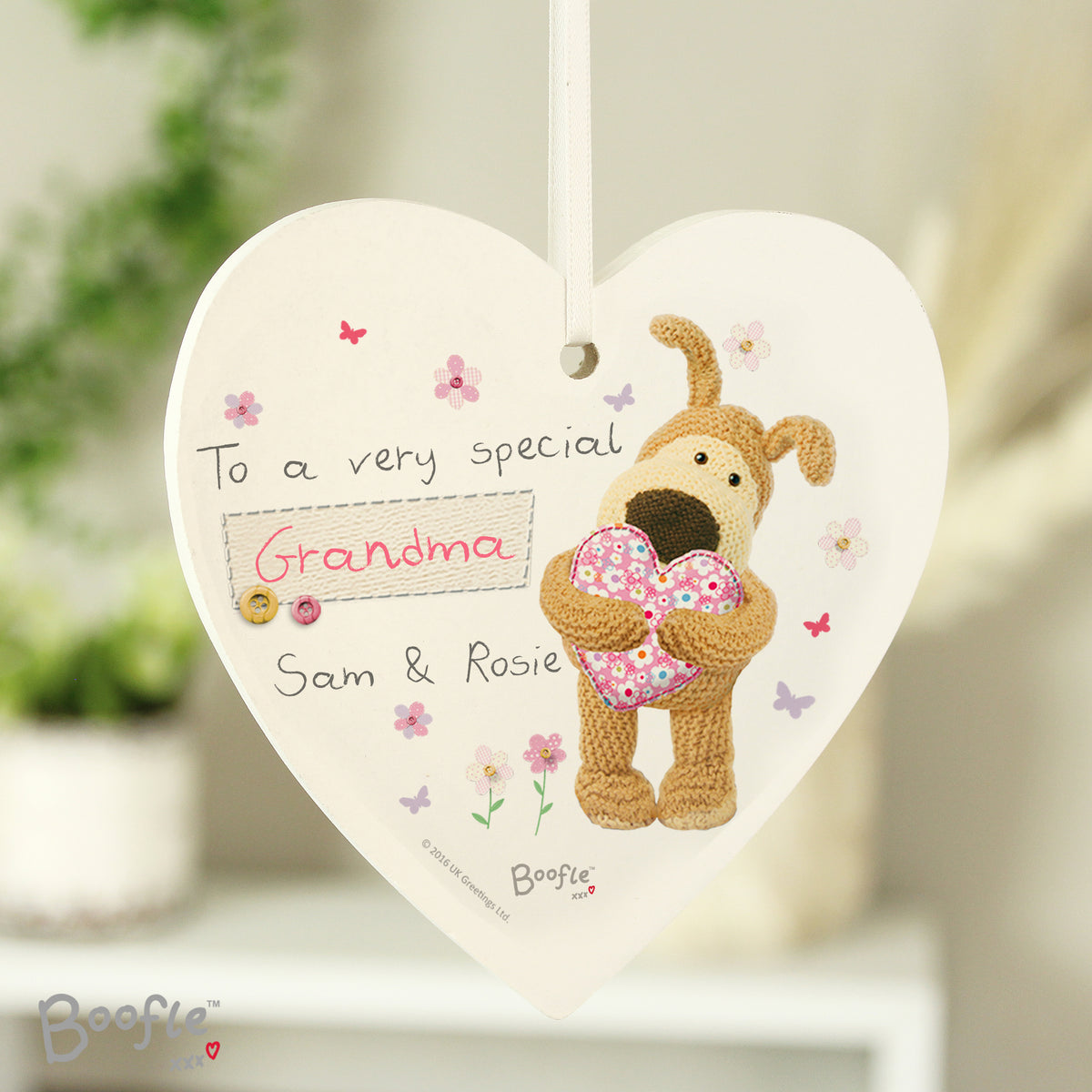 Personalised Boofle Flowers Wooden Heart Decoration - image 2