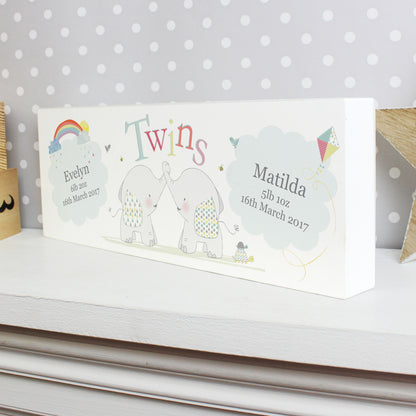 Personalised Hessian Elephant Twins Wooden Mantel Decoration from Heartfelt Gifts