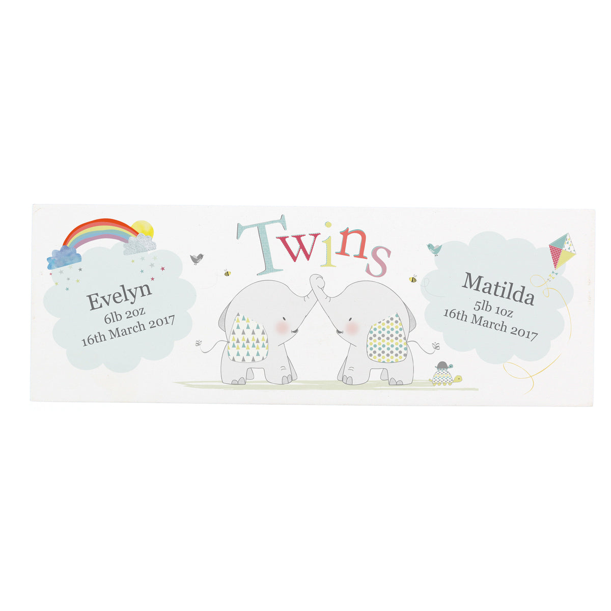 Personalised Hessian Elephant Twins Wooden Mantel Decoration - image 2