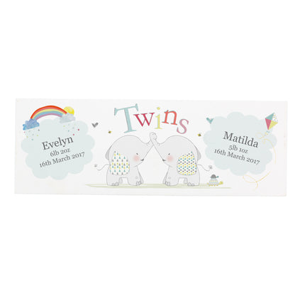 Personalised Hessian Elephant Twins Wooden Mantel Decoration - image 2