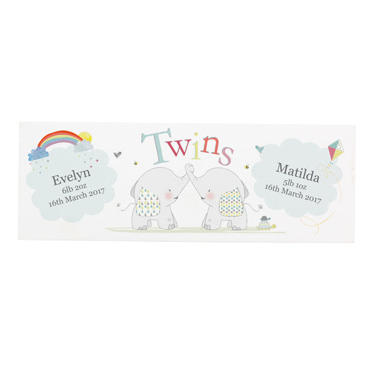 Personalised Hessian Elephant Twins Wooden Mantel Decoration - image 2