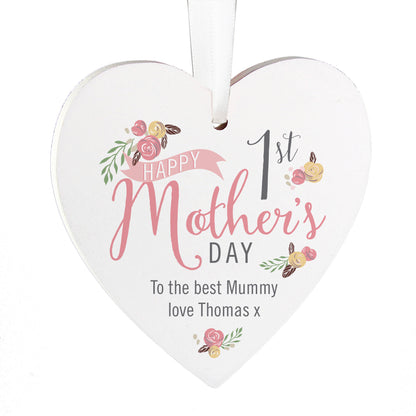 Personalised Floral Bouquet 1st Mothers Day Wooden Heart Decoration - image 3