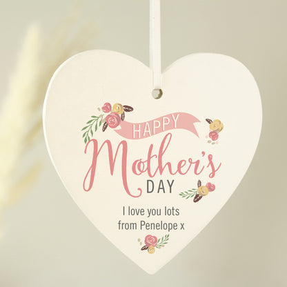 Personalised Floral Bouquet Mother's Day Wooden Heart Decoration from Heartfelt Gifts