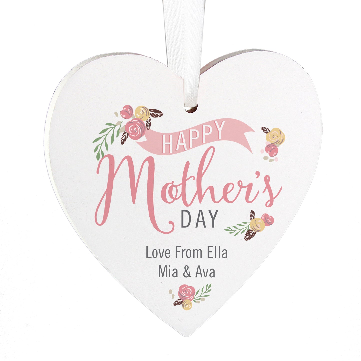 Personalised Floral Bouquet Mother's Day Wooden Heart Decoration - image 3