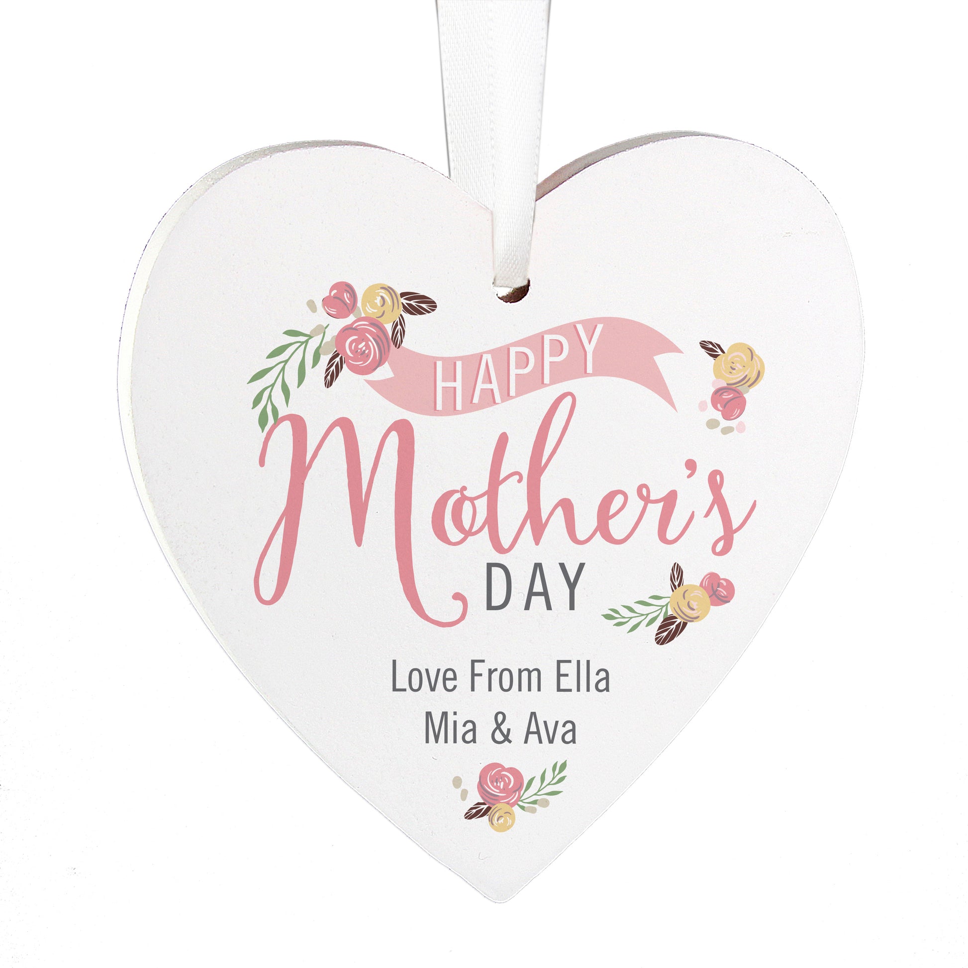 Personalised Floral Bouquet Mother's Day Wooden Heart Decoration - image 3