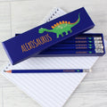 Personalised Dinosaur Box of 12 Blue HB Pencils from Heartfelt Gifts