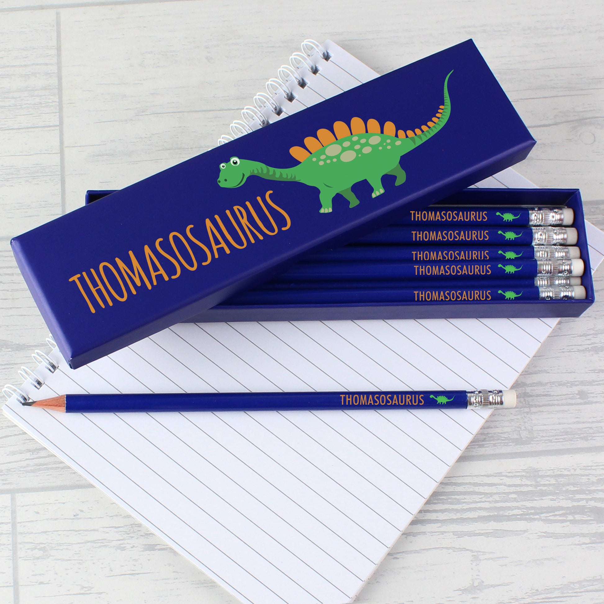Personalised Dinosaur Box of 12 Blue HB Pencils - image 4
