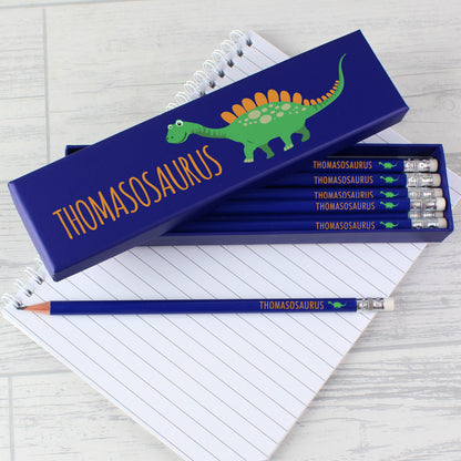 Personalised Dinosaur Box of 12 Blue HB Pencils - image 4