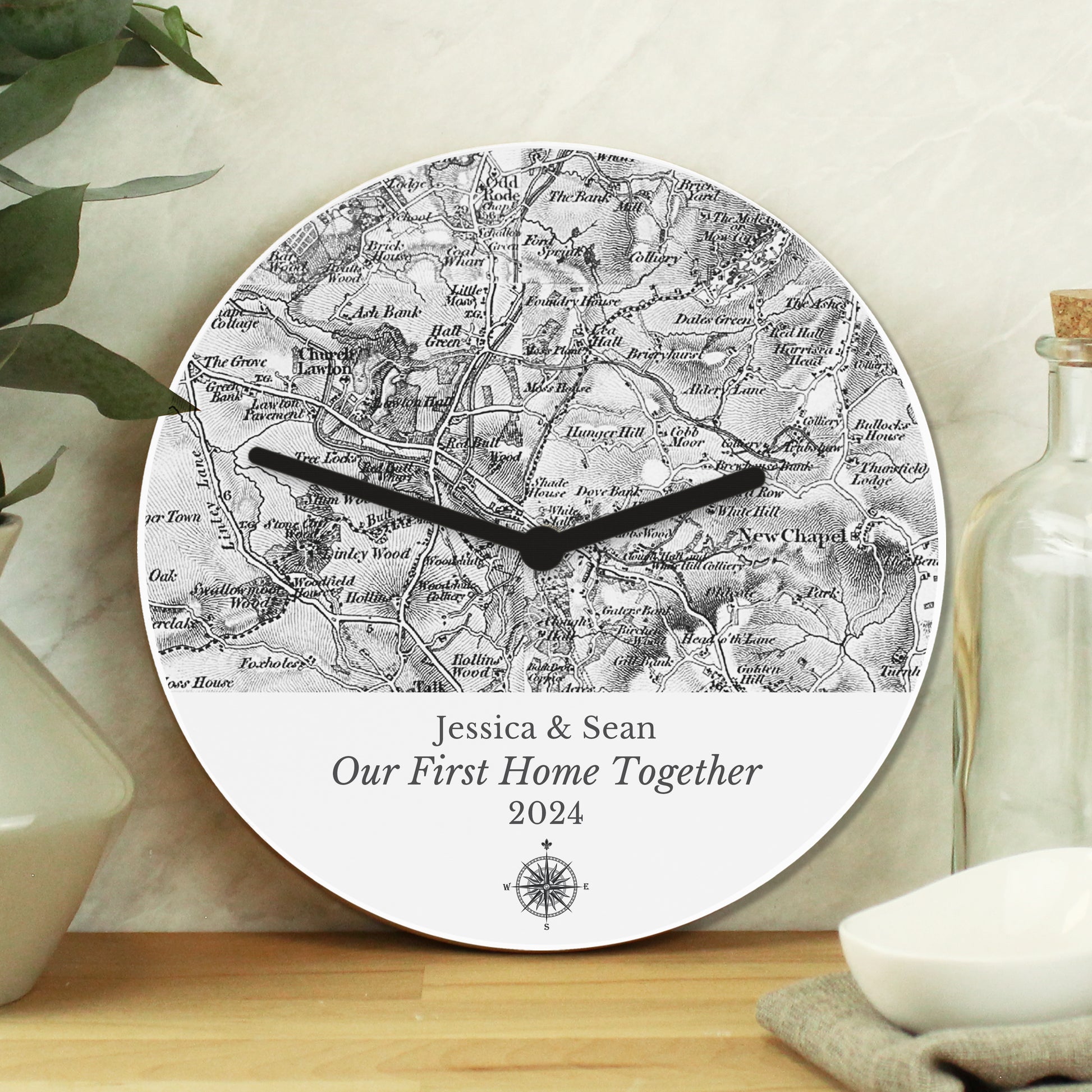 Personalised 1805 - 1874 Old Series Map Compass Wooden Clock from Heartfelt Gifts