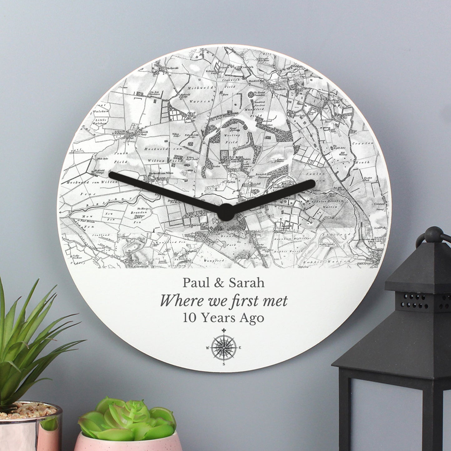 Personalised 1805 - 1874 Old Series Map Compass Wooden Clock - image 2