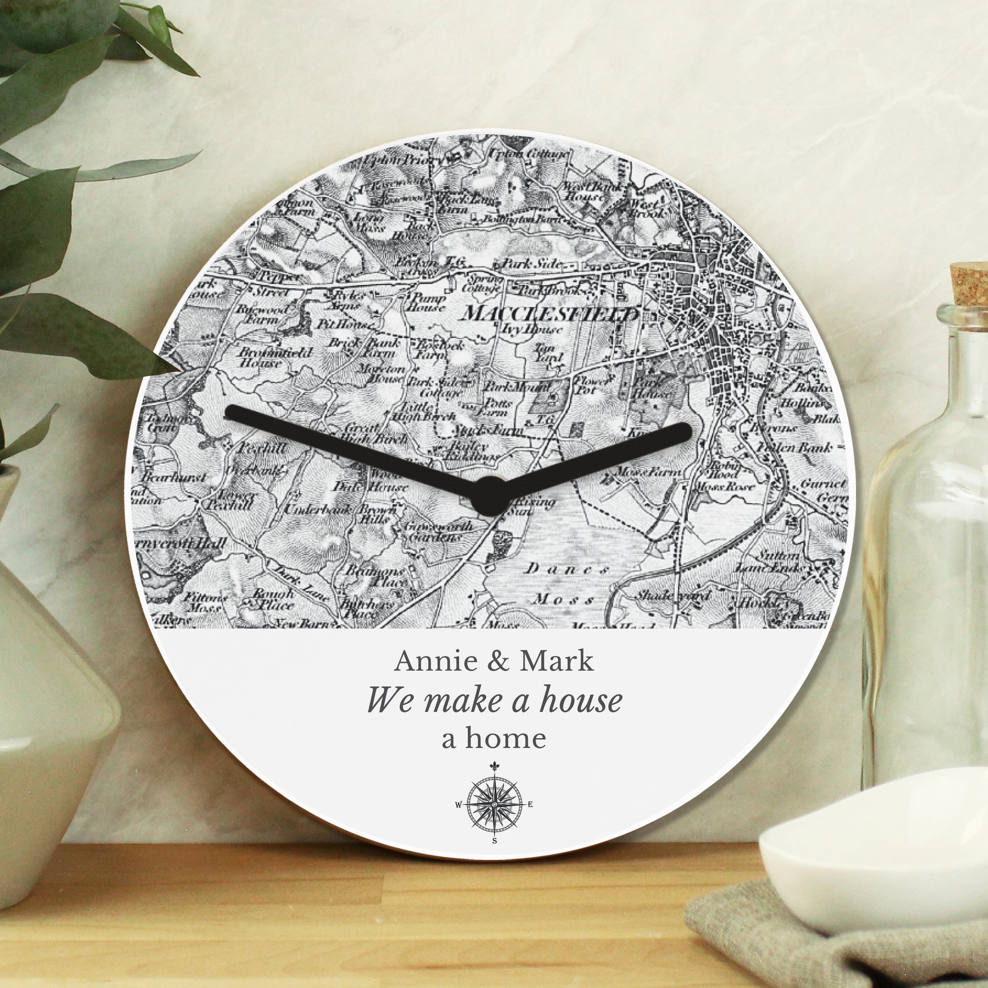 Personalised 1805 - 1874 Old Series Map Compass Wooden Clock - image 3