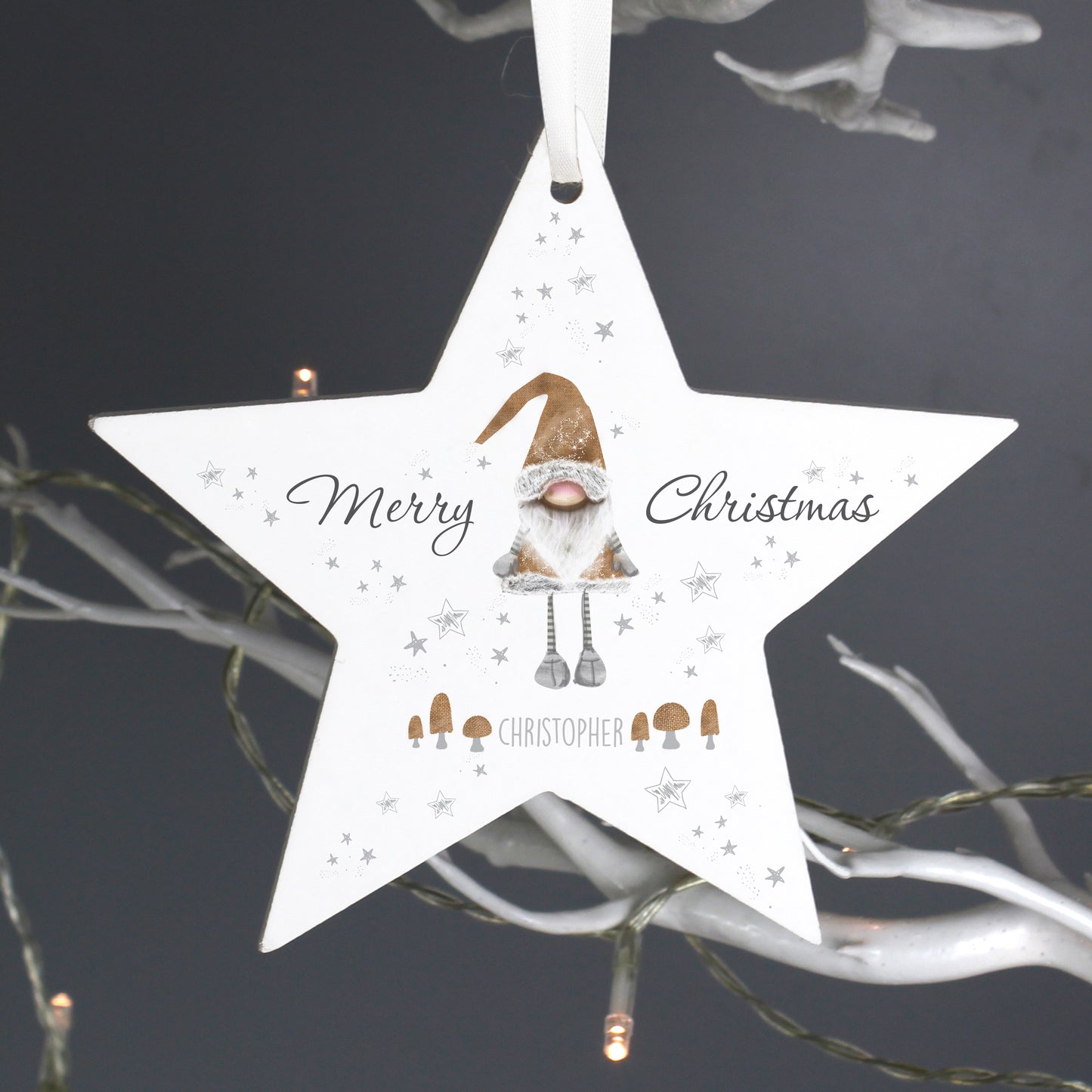 Personalised Christmas Gonk Wooden Star Decoration from Heartfelt Gifts