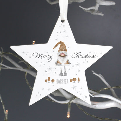 Personalised Christmas Gonk Wooden Star Decoration - image 2
