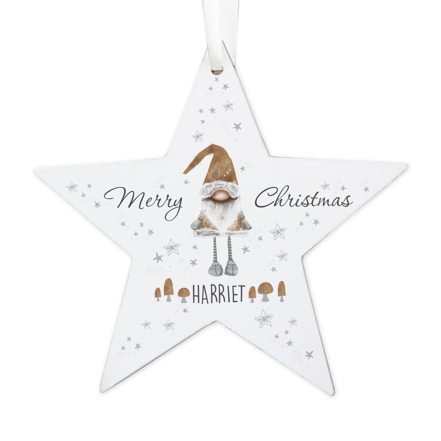 Personalised Christmas Gonk Wooden Star Decoration - image 4