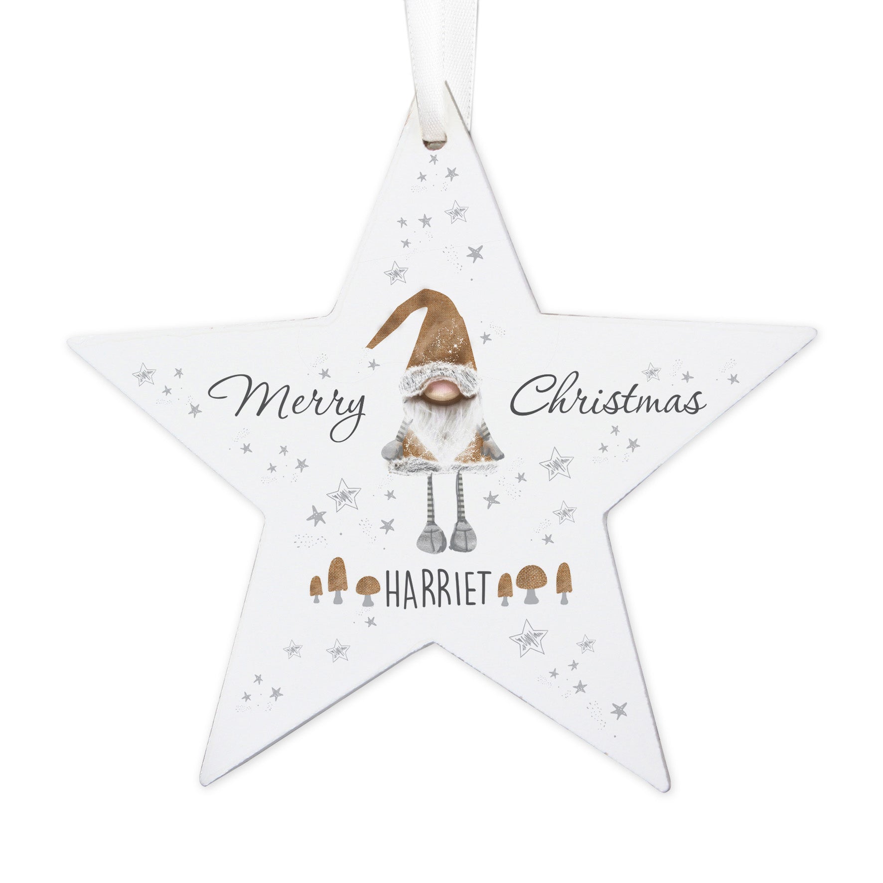 Personalised Christmas Gonk Wooden Star Decoration - image 4