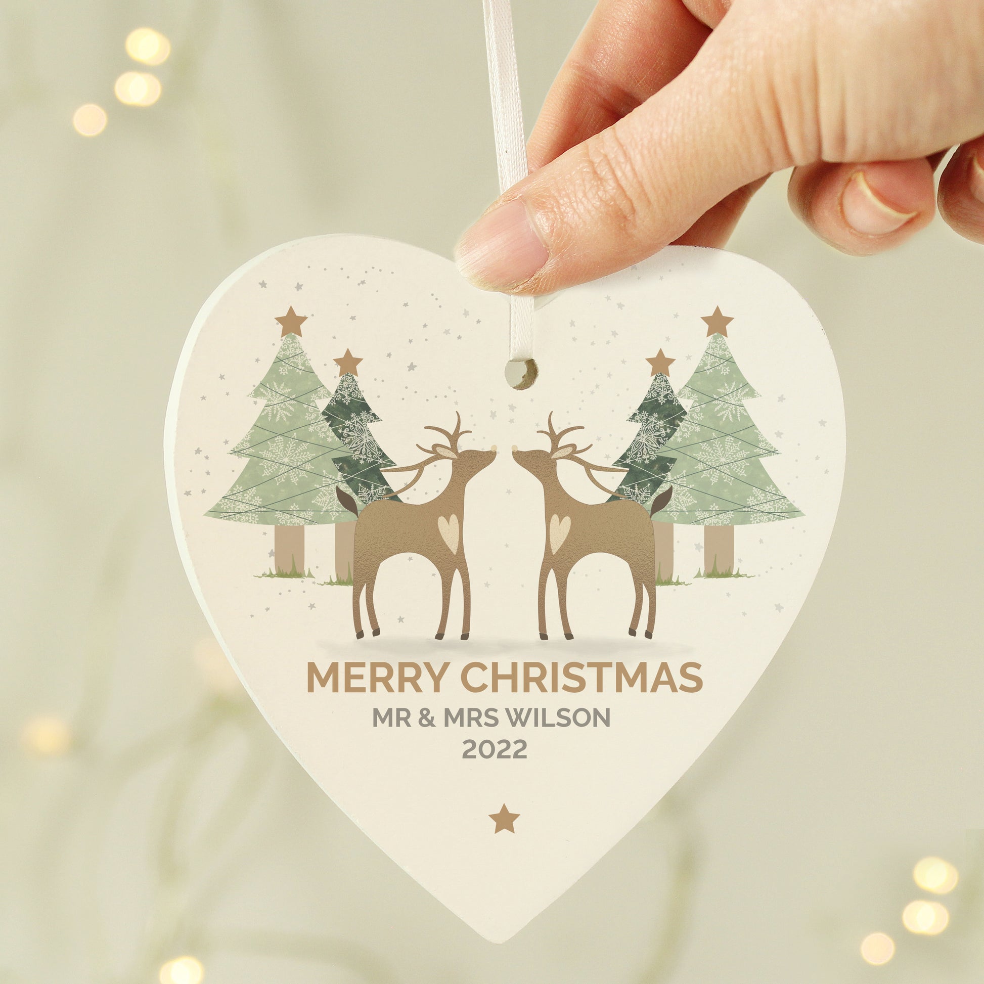 Personalised Reindeer Couple Wooden Heart Decoration - image 3
