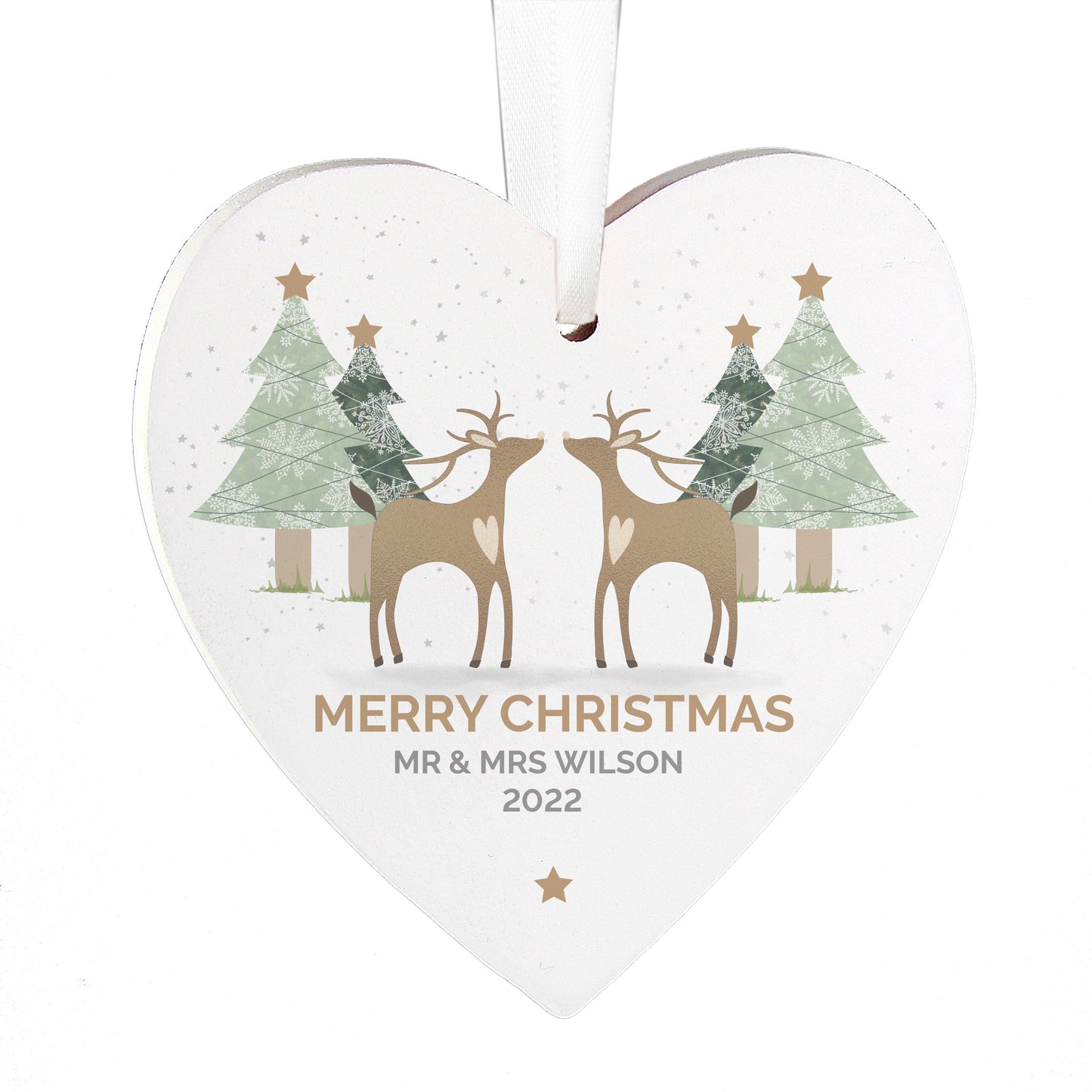 Personalised Reindeer Couple Wooden Heart Decoration - image 4