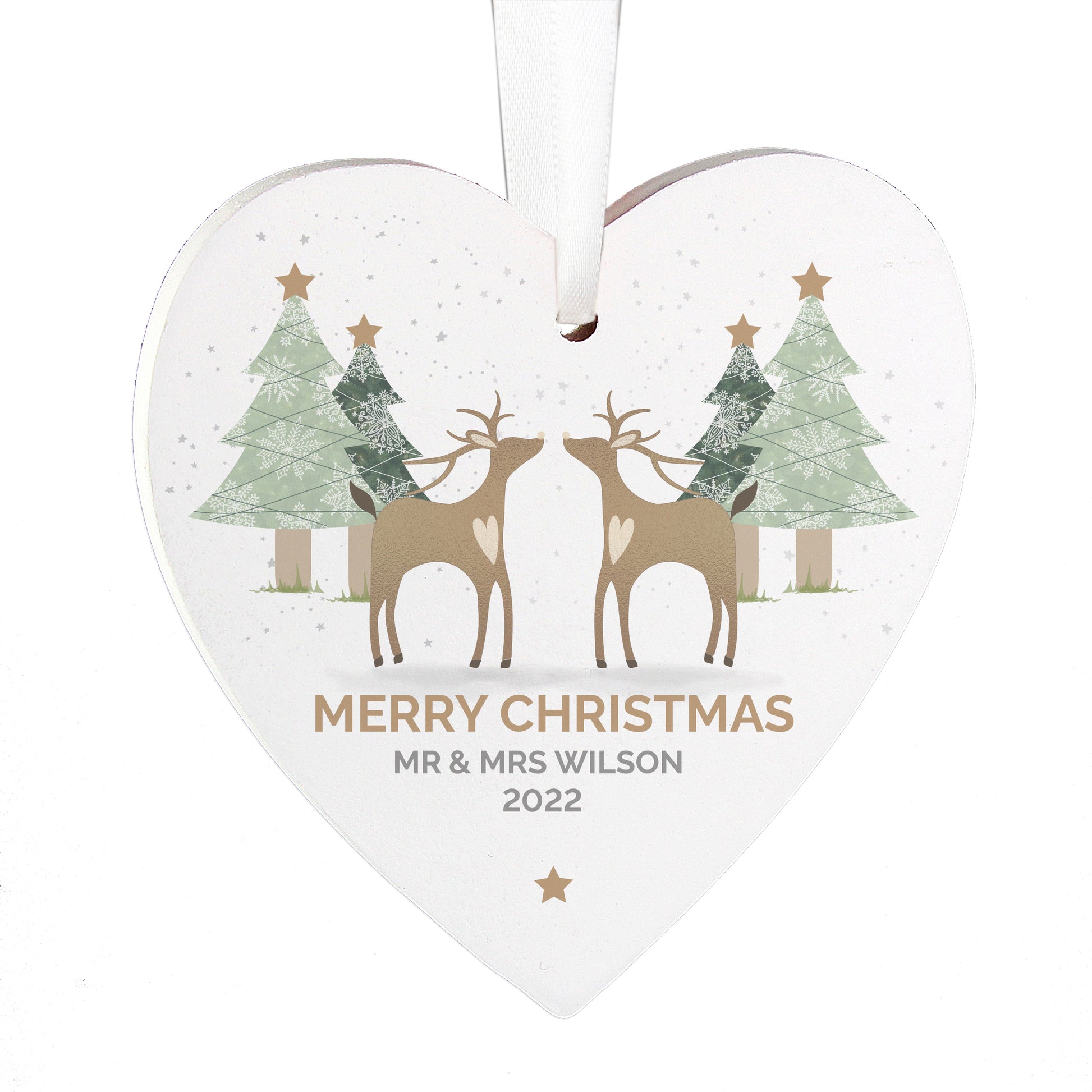 Personalised Reindeer Couple Wooden Heart Decoration - image 4