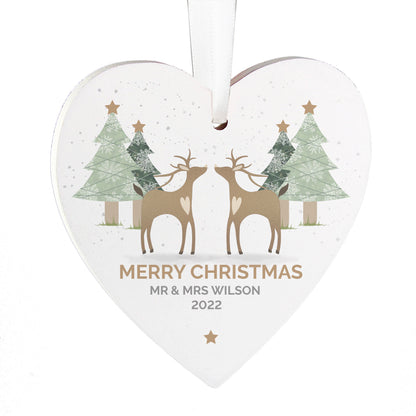 Personalised Reindeer Couple Wooden Heart Decoration - image 4