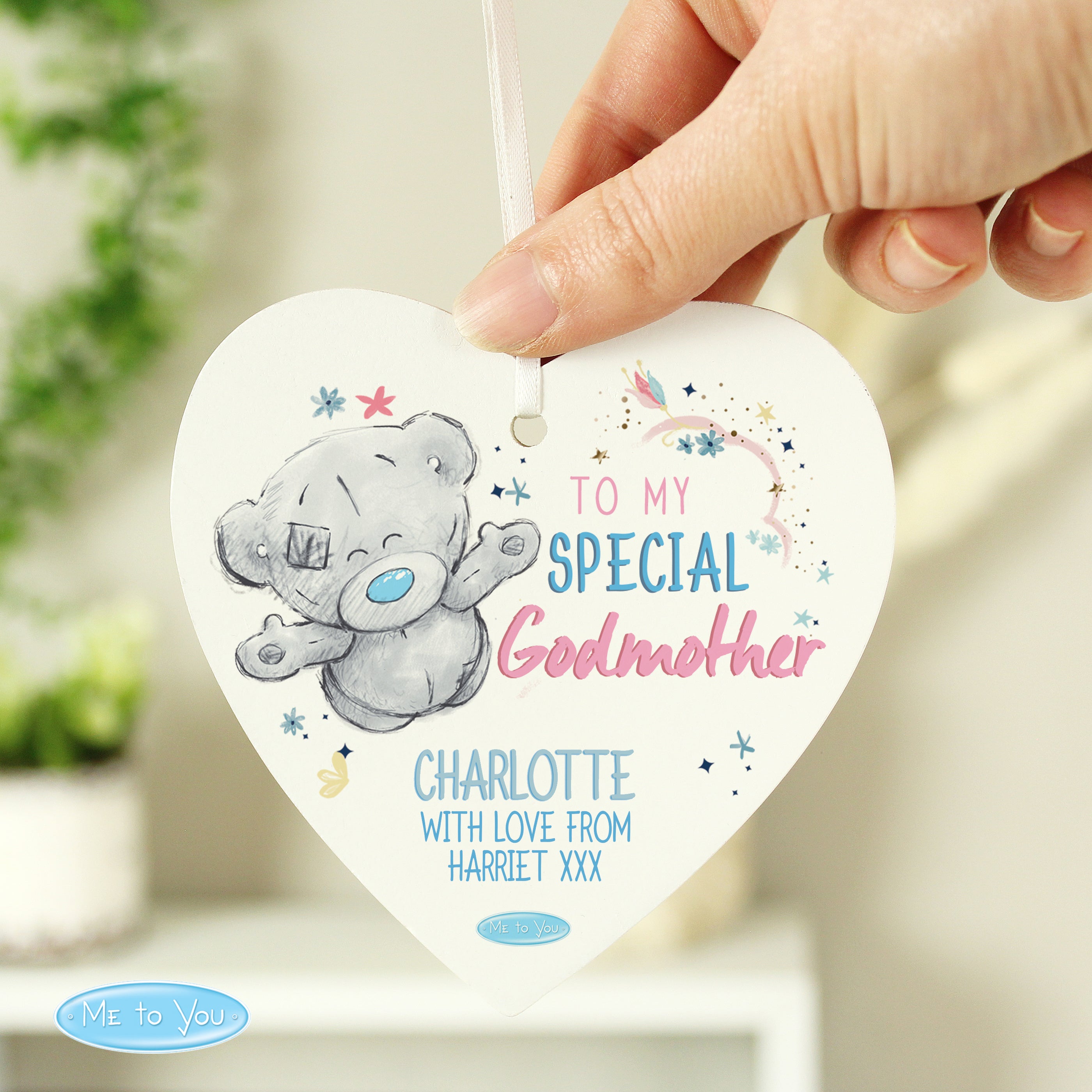 Personalised Me to You Godmother Wooden Heart Decoration from Heartfelt Gifts
