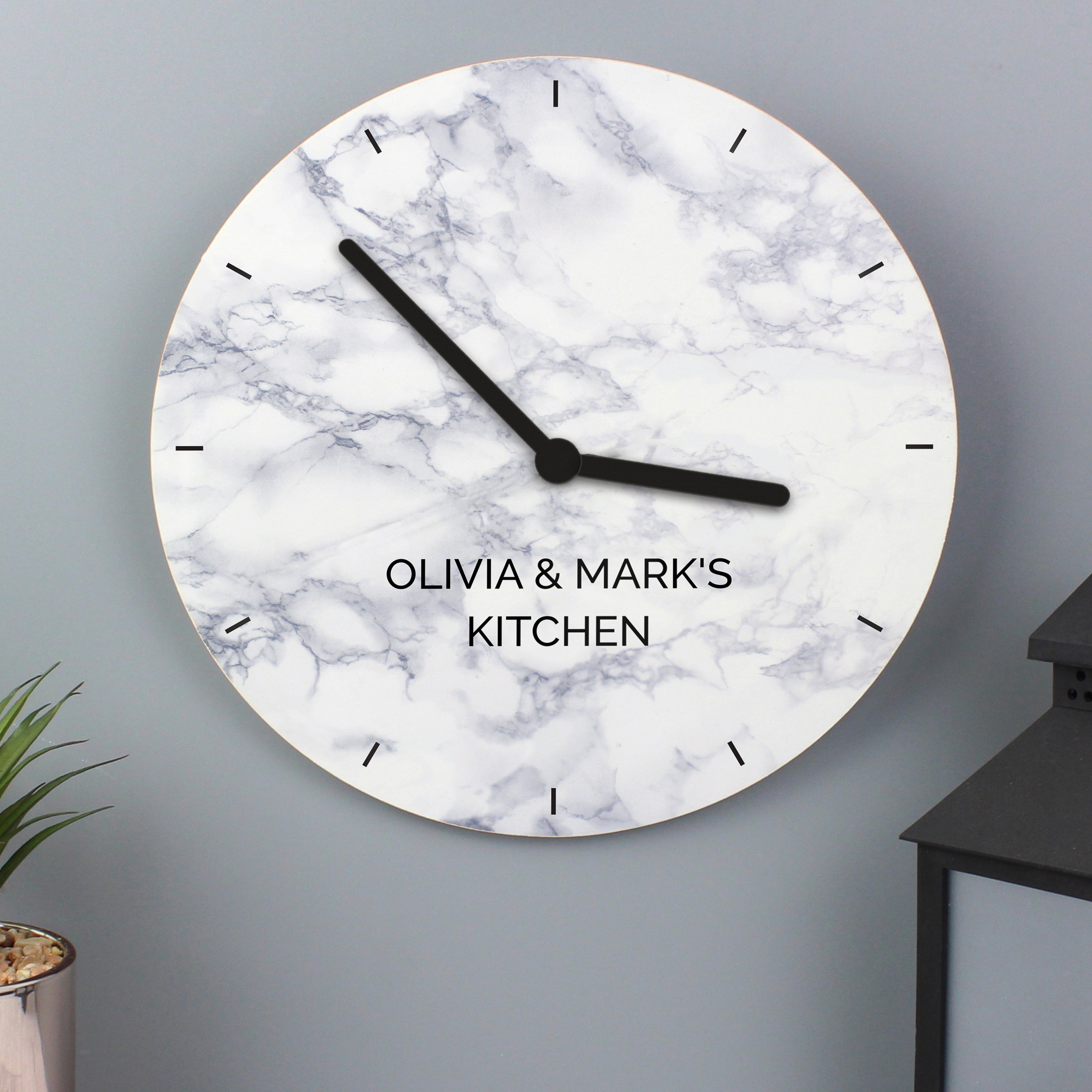 Personalised Marble Effect Wooden Clock from Heartfelt Gifts