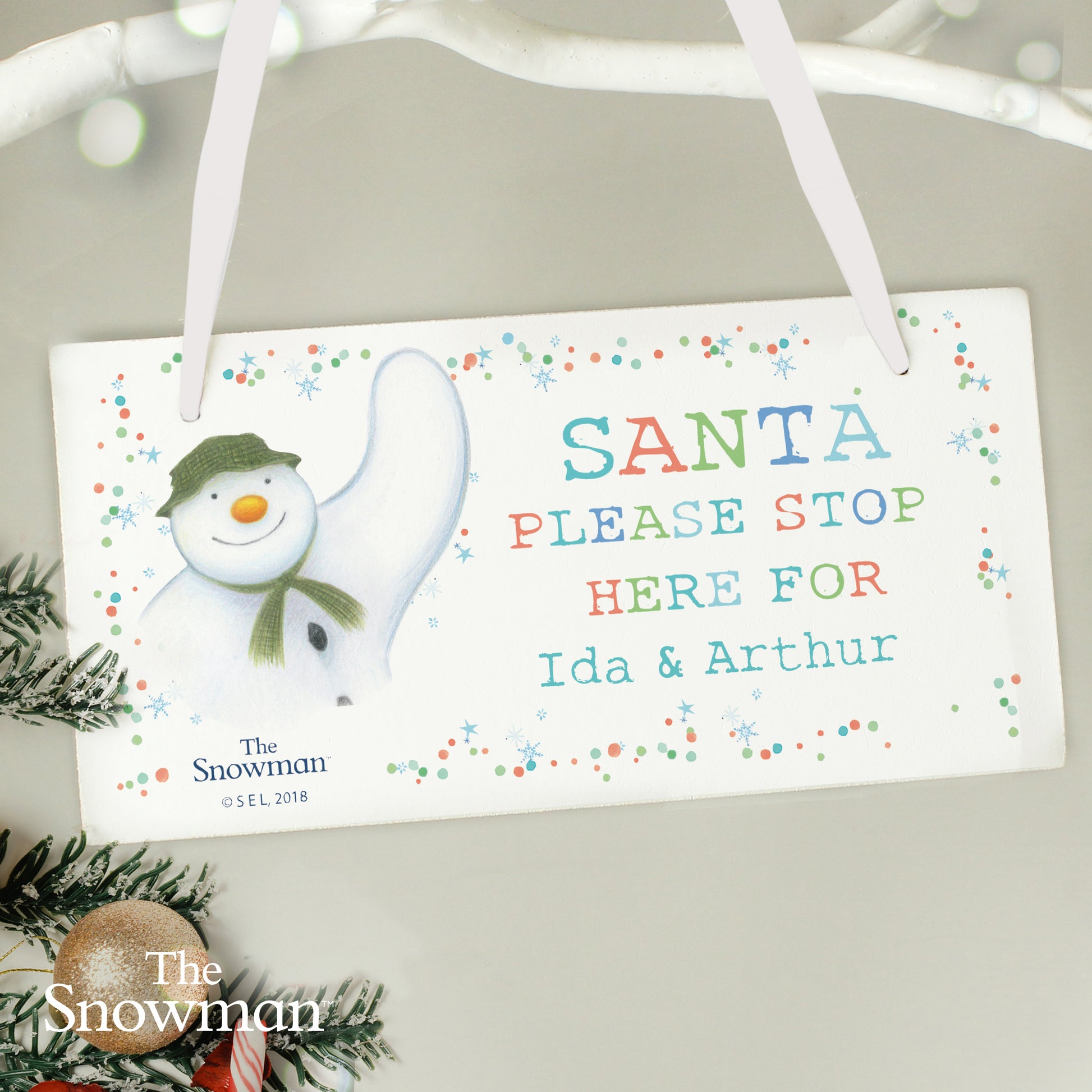 Personalised The Snowman Let it Snow Santa Stop Here Wooden Sign from Heartfelt Gifts