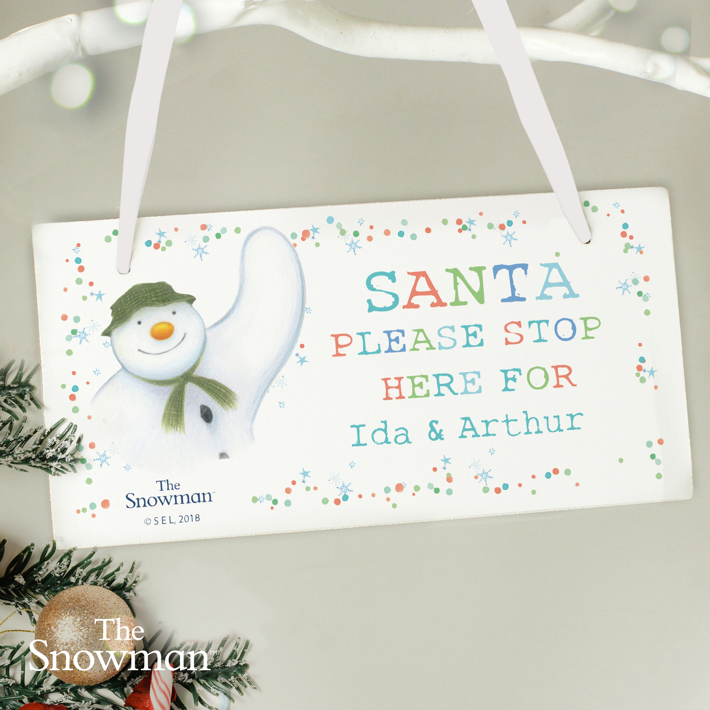 Personalised The Snowman Let it Snow Santa Stop Here Wooden Sign from Heartfelt Gifts