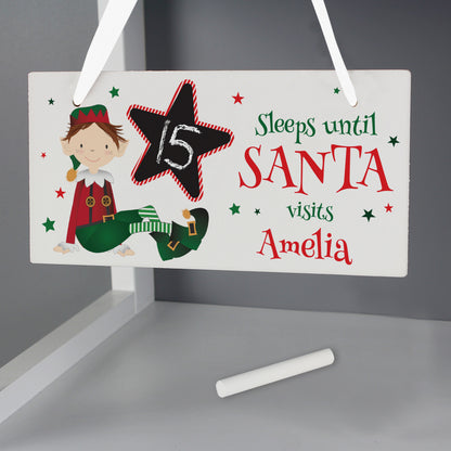Personalised Elf Christmas chalk countdown wooden sign