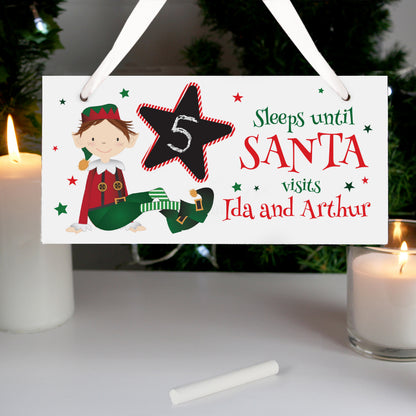 Personalised Elf Christmas countdown sign with chalkboard star