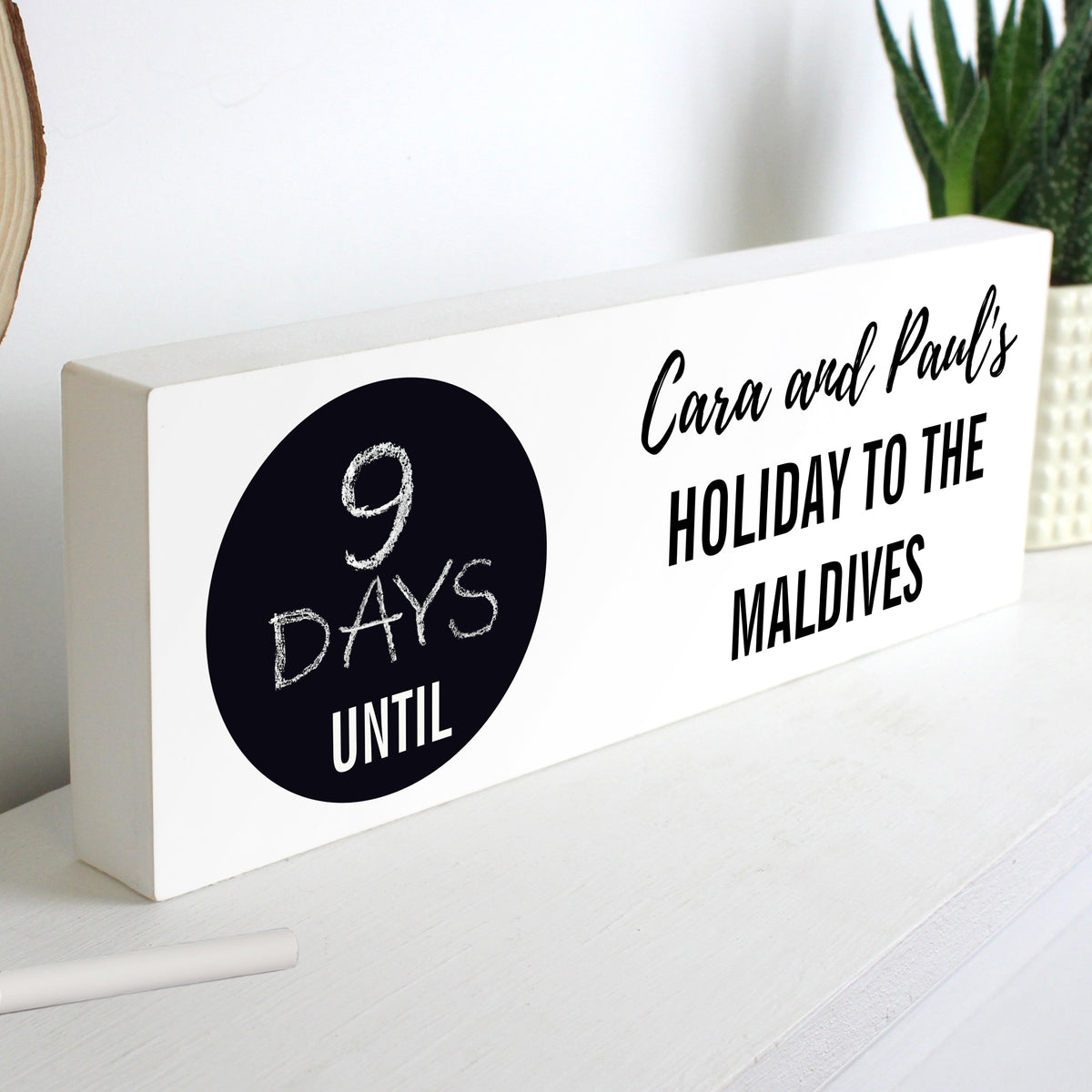Classic wooden countdown decoration with chalkboard number area