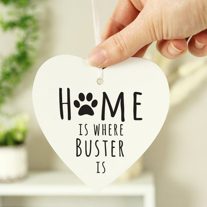 Personalised 'Home is Where' Pet Wooden Heart Decoration from Heartfelt Gifts